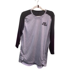 Nike BSBL Mens Dri-FIT 3/4 Sleeve Baseball Training Shirt Grey Black Small